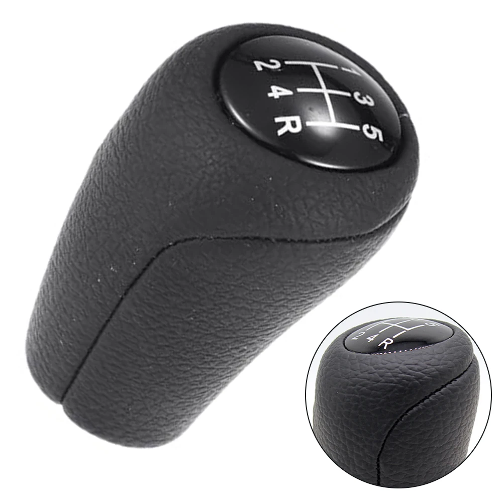 Car Interior Upgrade Black 5-Speed Shift Knob Manual Shift Lever Sporty Style Ergonomic Design Imitation Leather