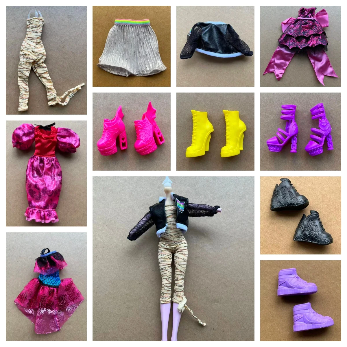 カラフルなモンスター人形服セット DIY 人形ブーツ靴サンダルスウィートパイ着飾いパーツスカートパンツ創造的な遊び時間に最適