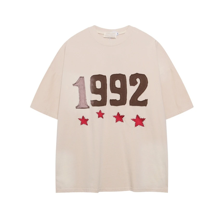Patch Embroidery T Shirt Mens Hip Hop Y2k Casual Tees Tops Men Harajuku Vintage Short Sleeve T-Shirts