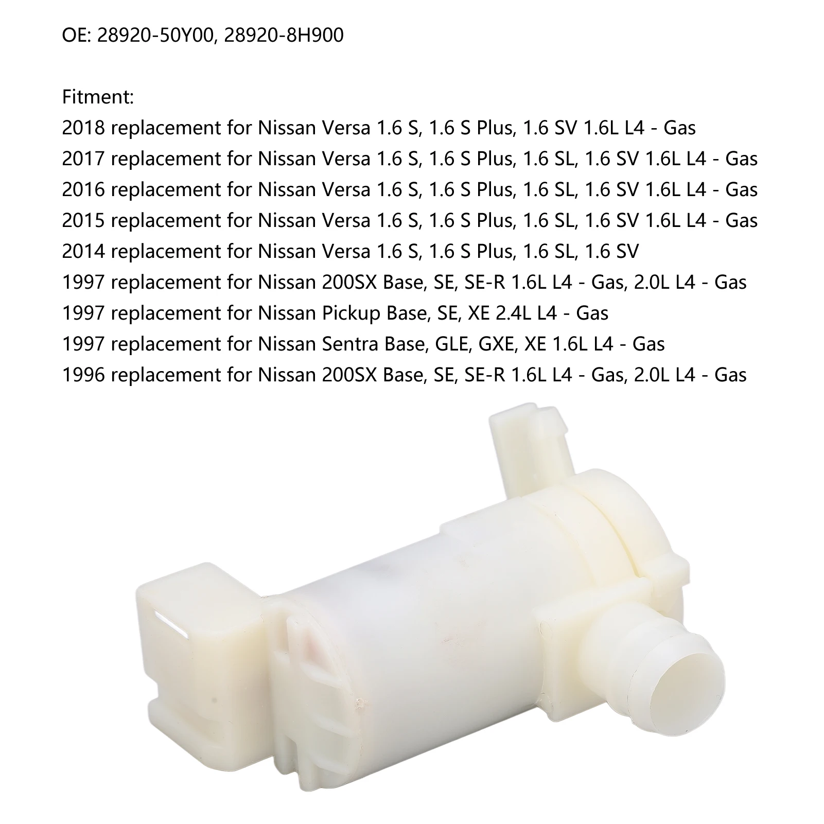 Car Windscreen Washer Water Pump White 28920‑50Y00 Replacement For Nissan Versa Sentra 200SX