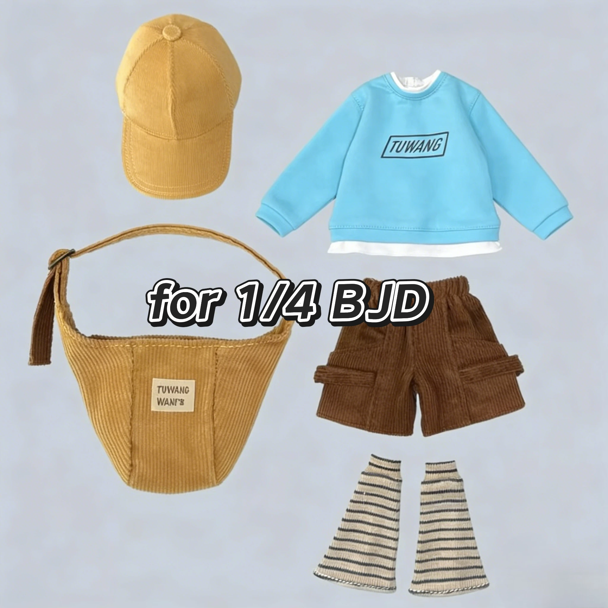 BJD (1/4 BJD Doll Clothes) Baby Clothes Fake Two-Piece Hoodie Corduroy Shorts Bag Leg Covers Muffs Cap