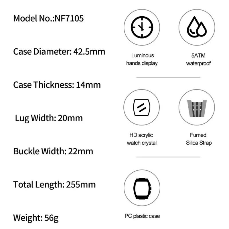 NAVIFORCE Man's Watch 5ATM Waterproof Quartz Chronograph Silicone Strap Stylish Students Sports Male Luxury Wristwatch Gifts Box view 3