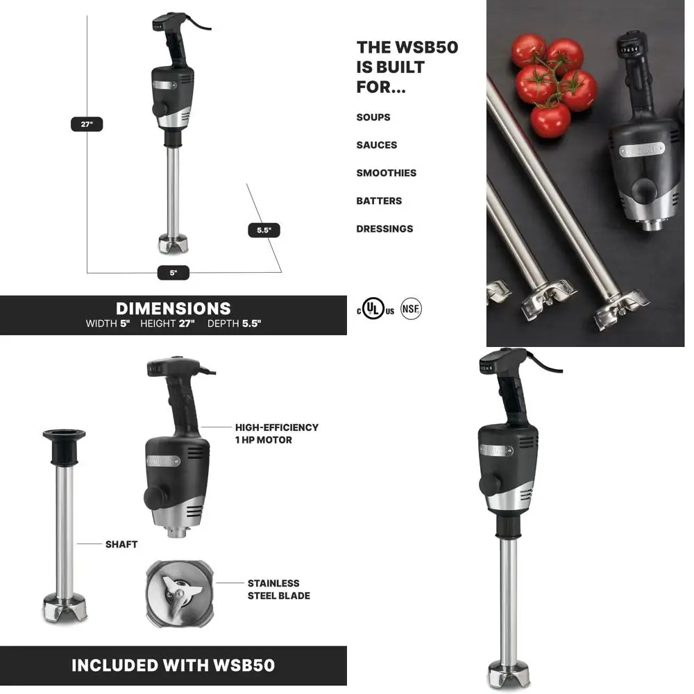 

Мощный погружной блендер с 12 съемными насадками, двигатель 700 Вт с регулируемой скоростью, 120 В, вилка 5-15P, черный/серебристый