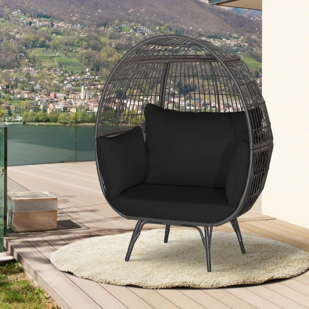 

Oversized Wicker Egg Chair, Outdoor & Indoor Hammock Chair with Thick Cushions, 2-Person PE Rattan Lounge Chair, Customized