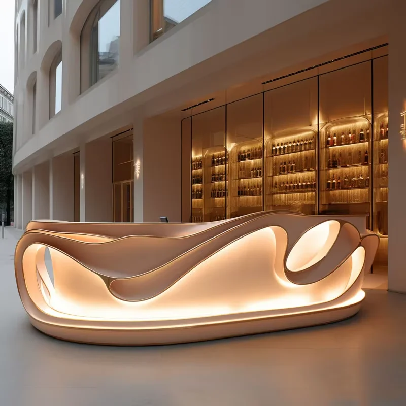 Paint Curved Bar Reception Desk High-end Beauty Checkout Page Company Hotel Welcome Desk Customization Rezeption Theke Furniture