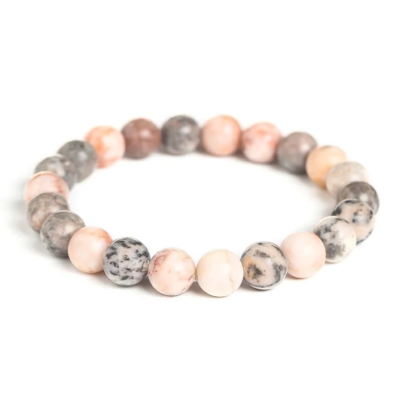 JD Natural Pink Zebra Jaspers Stone Beads Bracelet Handmade Yoga Healing Wristband Jewelry for Women Men Friendship Gifts