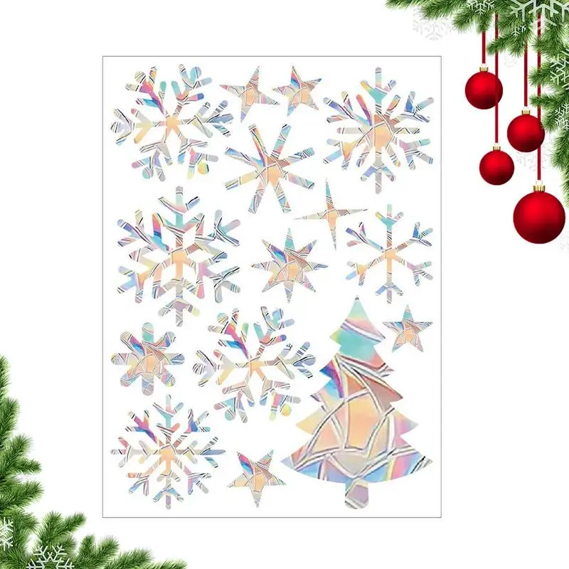 Christmas Colorful Snowflake Window Sticker Christmas Elk Window Sticker Rainbow Prism Electrostatic Glass Stickers Home Decor