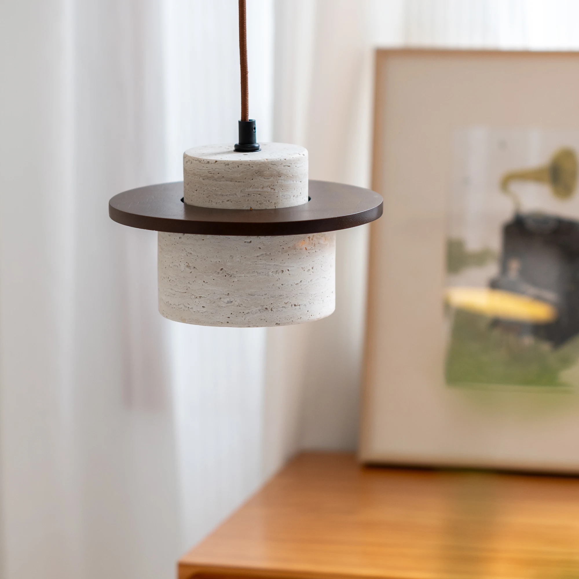 Lampada a sospensione in pietra gialla stile Wabi-sabi per camera da letto Comodino Camera dei bambini Sala da pranzo Bancone bar Lampada a sospensione semplice