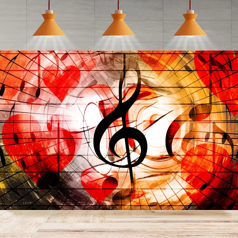 

Music Notes Photography Backdrop Red Heart Shape Music Live Concert Stage Birthday Background Home Party Backdrop Wall Banner