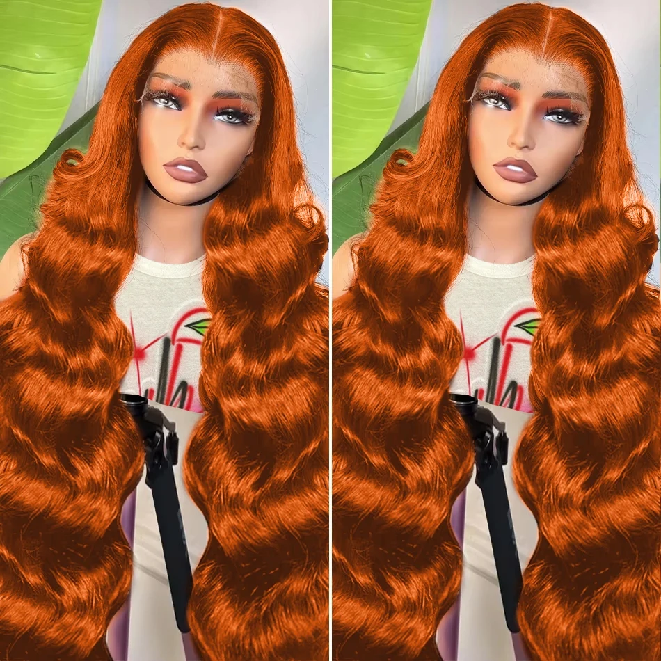 

Ginger Orange Body Wave 13x6 Transparent Lace Front Wig Human Hair 200% Colored Pre Plucked 13x4 Lace Frontal Wigs For Women