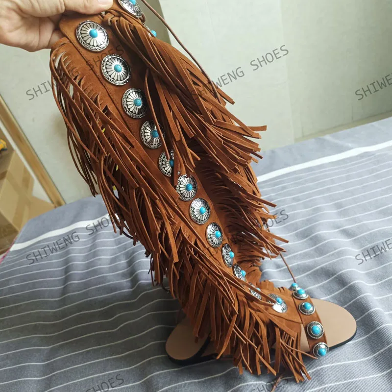 

2025 Women Summer Boots Flat Tassel Design Sandals Roman Bohemian Casual Elegant Shoes Plus Size 34-44 Sandalias Mujer