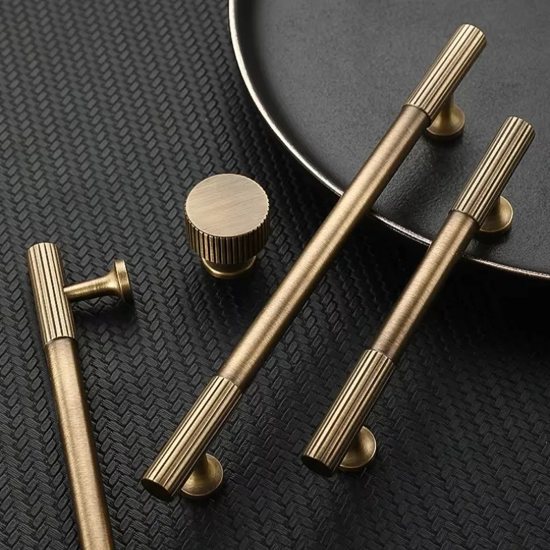 Antique Bronze Brass Cabinet Handle and Knob Linear Knurled T Bar Bedroom Kitchen Cupboard Hardware Solid Brass Drawer Knobs