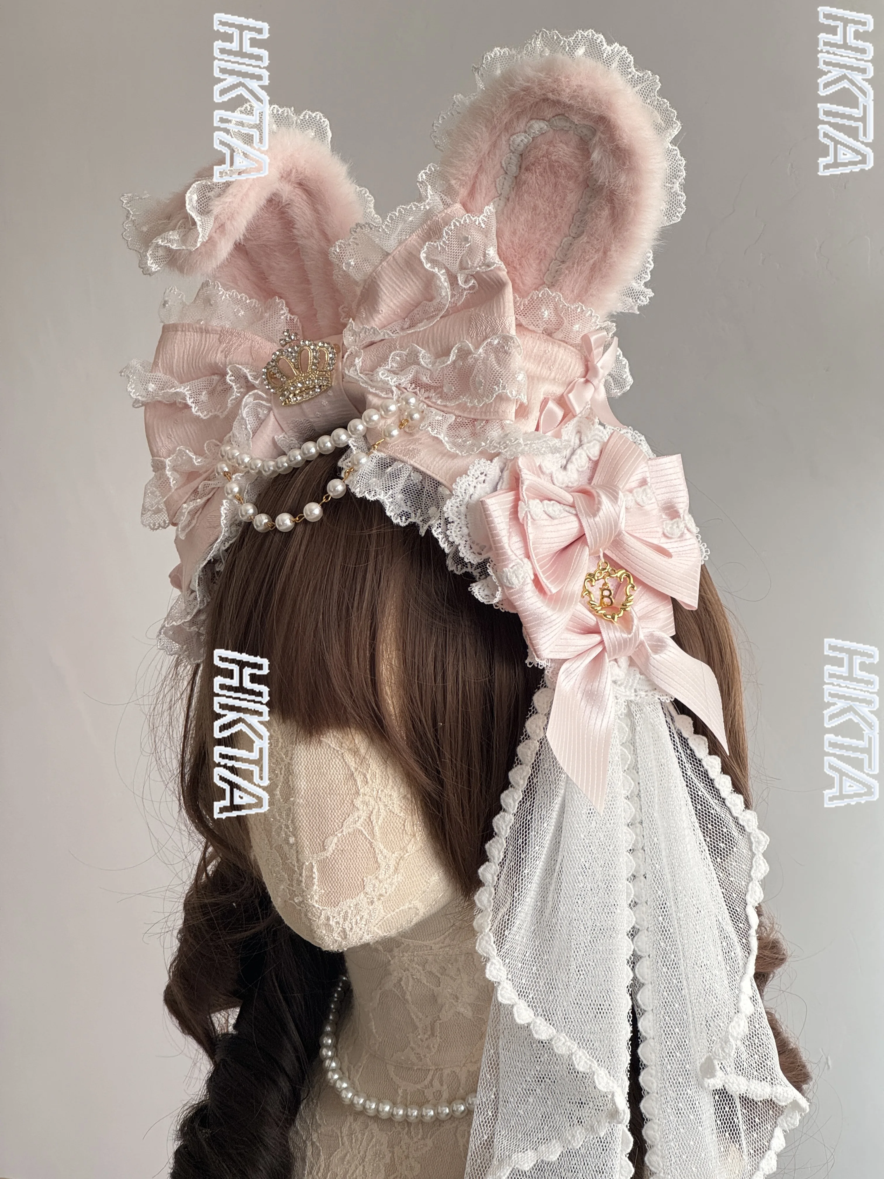 

Милые кавайные великолепные повязки на голову в стиле Лолиты, универсальные розовые головные уборы, женские кавайные кружевные шитья, жемчужные заколки принцессы для косплея