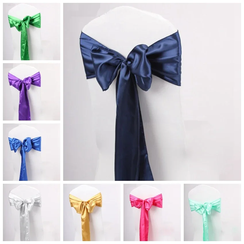 

Colourful Satin Chair Sash Wedding Decoration Bow Tie Knot Band Birthday Party Hotel Show Shiny Colour Luxury Design