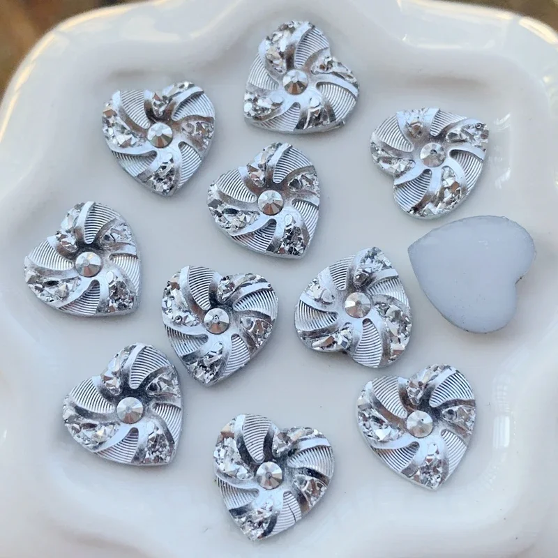 DIY 50pcs New fashion style Heart&Flower Rhinestone AB Resin Flatback 10mm handsewing gem stones crystal wedding decoration