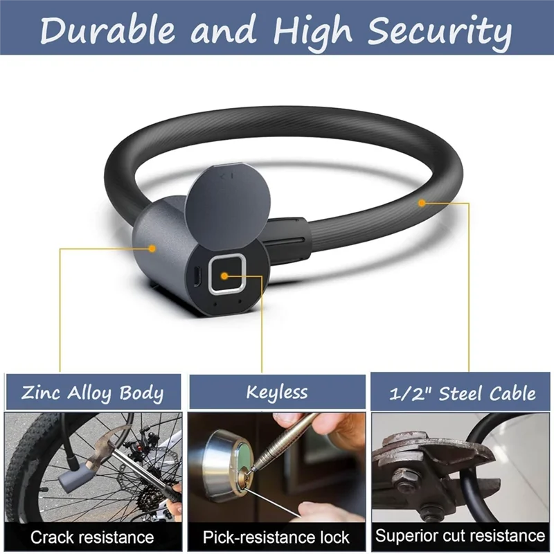 

M13K-Fingerprint Cable Lock, Smart Bike Cable Lock, Fingerprint Lock With APP Access, Waterproof Biometric Cable Lock
