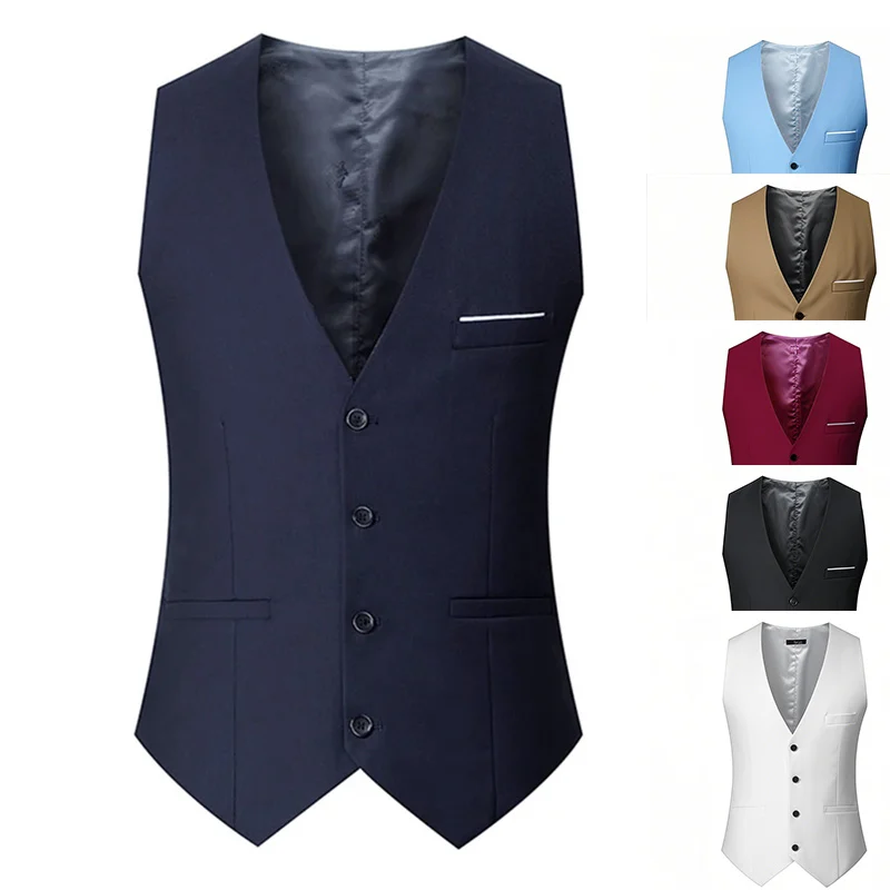 

M-7XL Spring/summer Man Suit Vest Sleeveless Vest with Adjustable Waist Single Breasted Solid Color Business Suit Vest Wedding