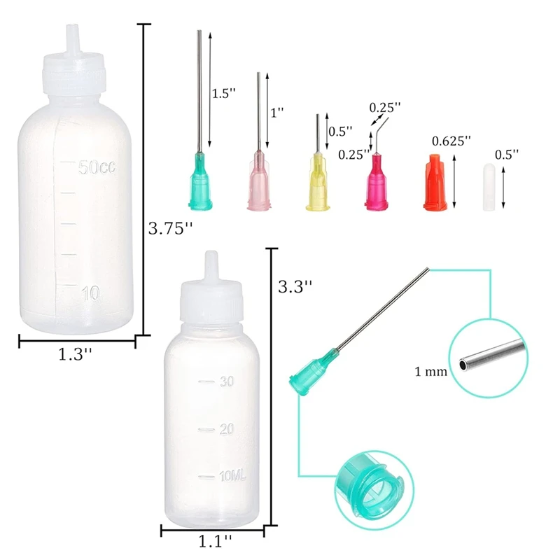 Botella de pegamento aplicador de punta de precisión, botella de jeringa de plástico de 30Ml y 50Ml, botella exprimible para pintura Quilling Craft