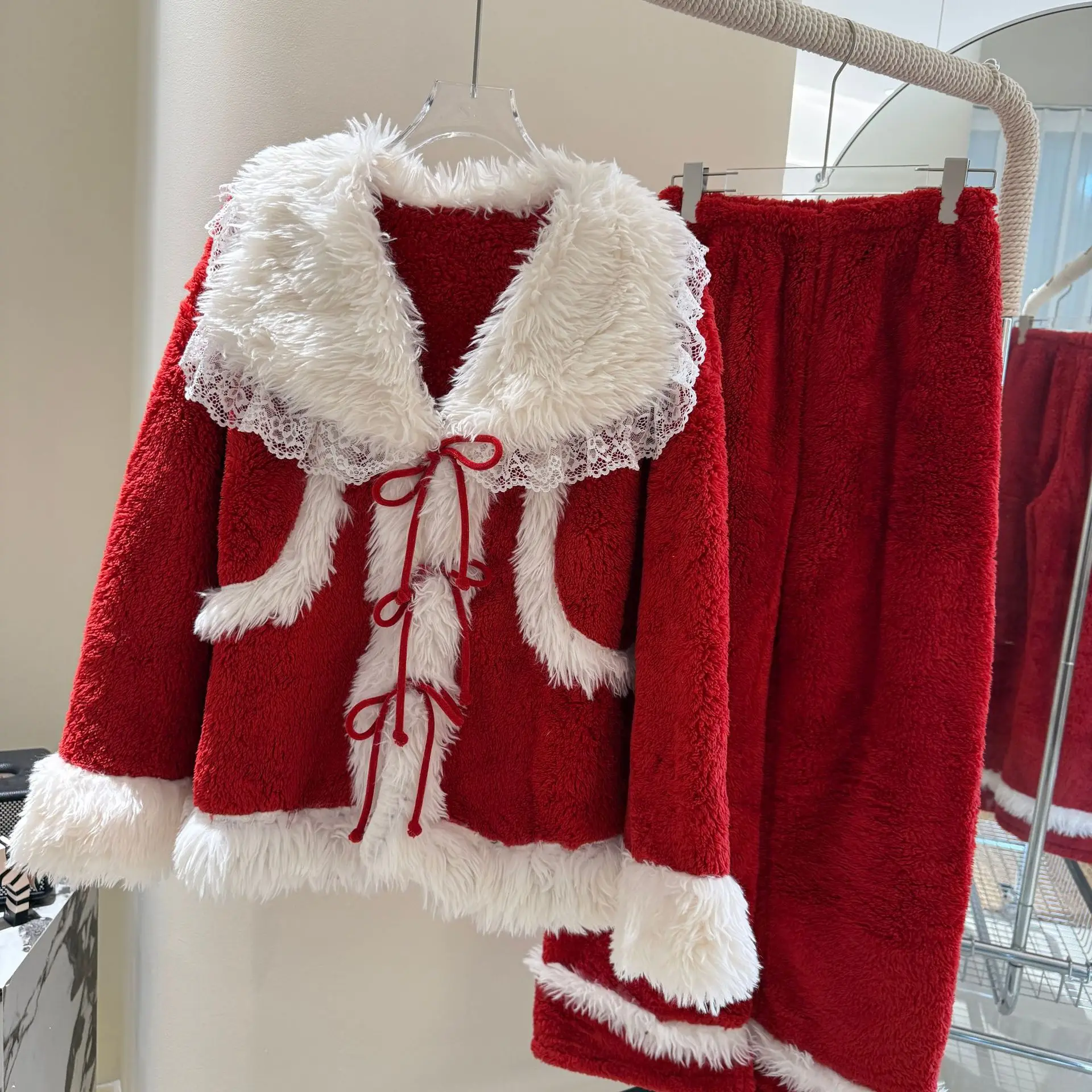 

Роскошные красные рождественские зимние флисовые пижамы для женщин, плотная женская мягкая одежда для сна, теплый бархатный кардиган, домашняя одежда, пушистая ночная рубашка