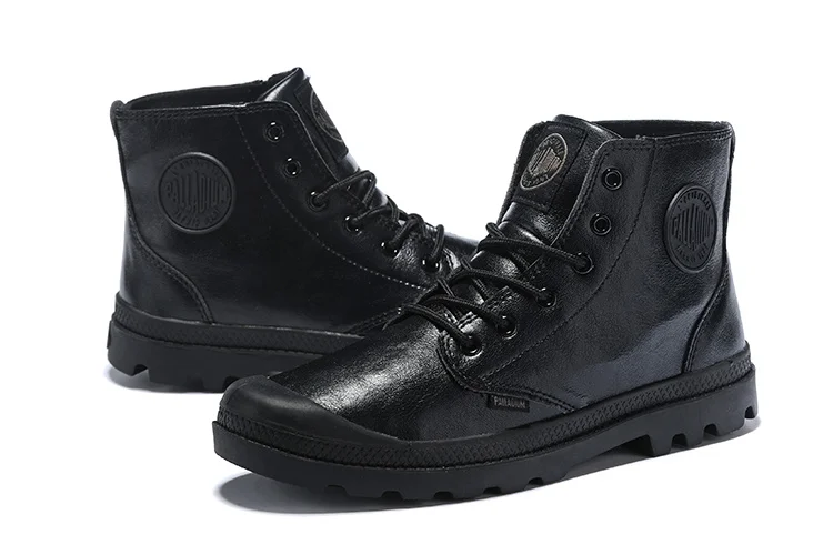 New PALLADIUM Classic All Black Men Women Leather High Upper Boots For Female Slip-Resistant Bottom Casual Walking Shoes 35-45