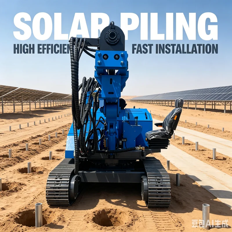 Solar Photovoltaic Pile Driver with Engine Pump & Hydraulic Hammer Shortens Construction Cycles for Large-Scale Solar Projects