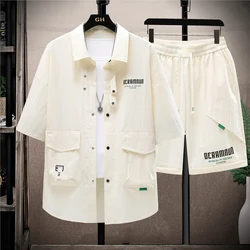 Summer Set Men's Casual Single Breasted Short Sleeve Shirt Shorts 2 Piece sets Loose Fashion High Quality Sweatshirt Suit