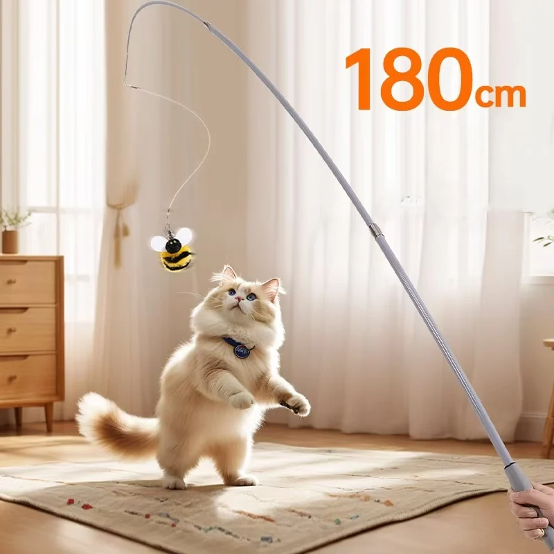 1.8m Super Long Section Telescopic Cat Stick Carbon Fiber Fishing Rod Scratch Resistant Feather Cat Toy Pet Supplies