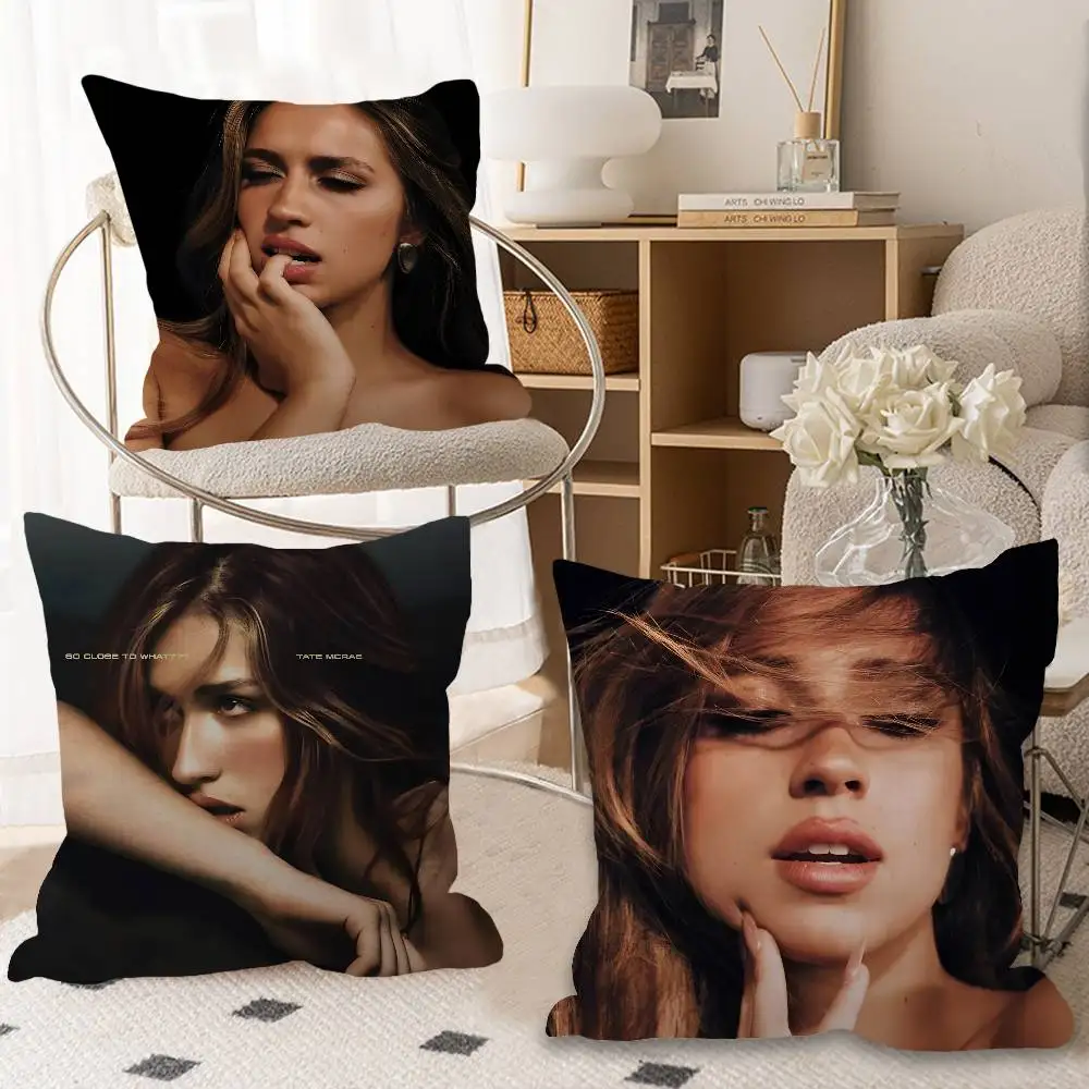 Pop Singer T-Tate M-McRae Pillow Covers Cartoon Sofa Decorative Home Double-sided Printing Short Plush Cute Cushion Cover