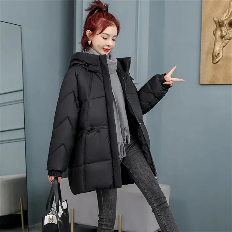 Casaco de algodão engrossado novo estilo jaqueta acolchoada de algodão longo com capuz inverno engrossado jaqueta fina para o inverno