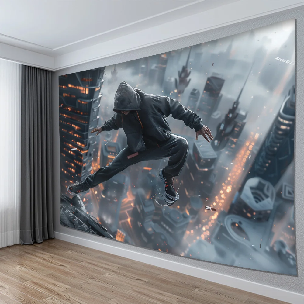 Parkour Action Tapestry 2D Digital Print Polyester Wall Hanging Living Room Bedroom Office Decor with Hooks