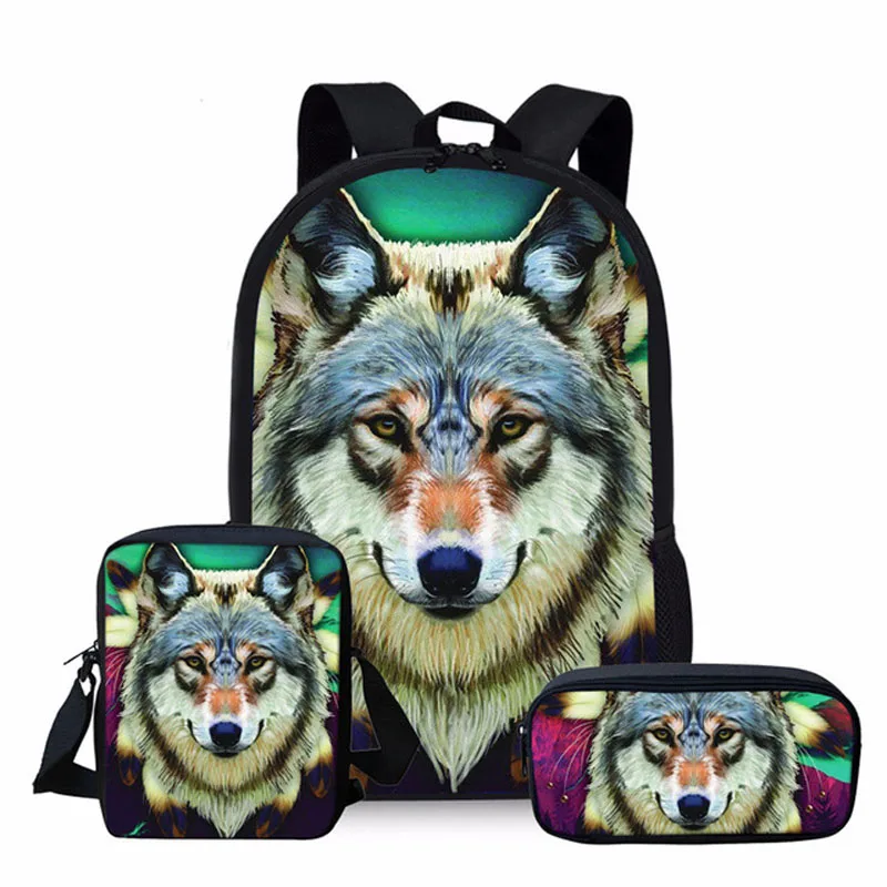 Custom Wolf 3D Print School Bag Set for Teenager Boys Girls Back Pack Children Kids Backpack Student Book Bags Schoolbag Bookbag