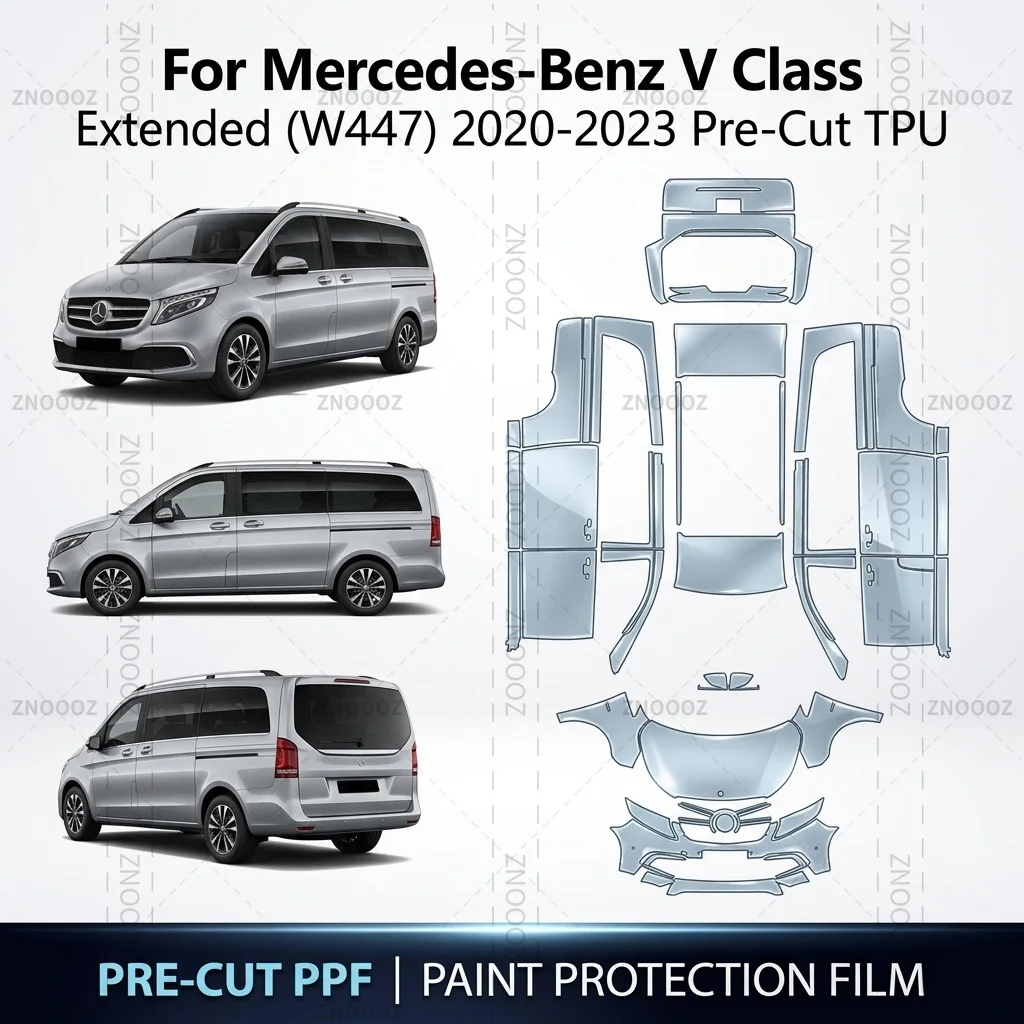 For Mercedes-Benz V Class Extended (W447) 2020-2023 Pre-Cut TPU PPF Kit Self Healing Full Vehicle Glossy Clear Matte Black