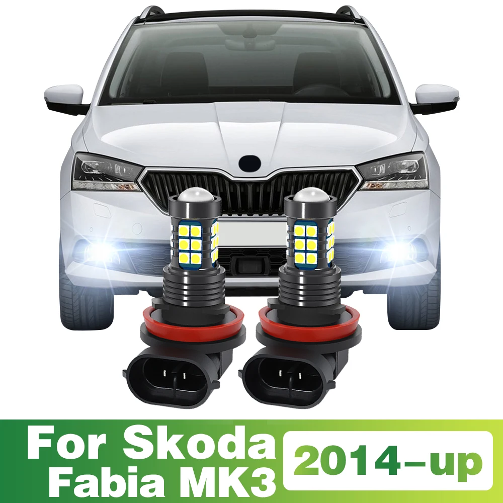 2Pcs LED Lamp Car Front Fog Light For Skoda Fabia MK3 2014 2015 2016 2017 2018 2019 2020 2021 2022 2023 2024 Accessories