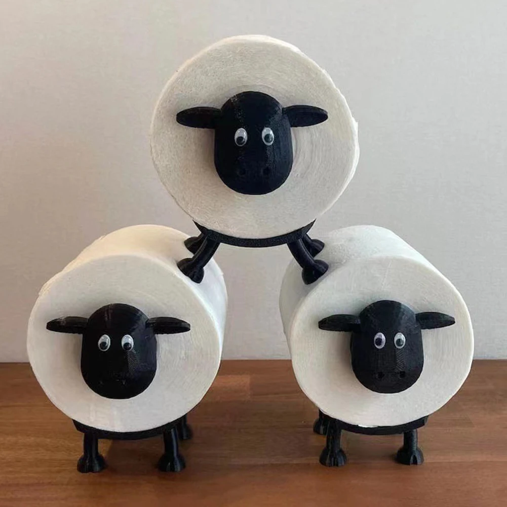 Sheep Toilet Paper Holder Resin Black Sheep Toilet Roll Holder Stackable for Home Bathroom Vanity Night Stands