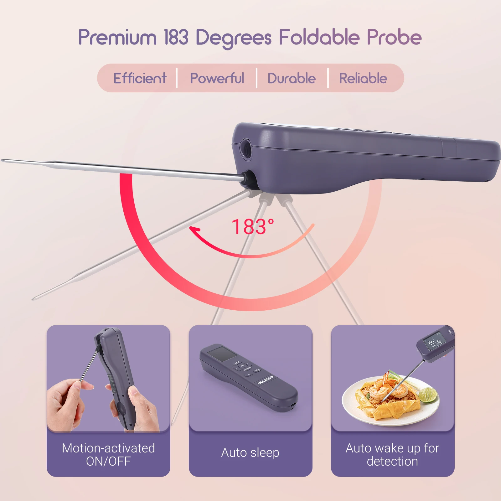 INKBIRD 3-In-1 Handy Meat Thermometer with IR Detector Multifunctional Food Thermometer IHT-1M Cooking Timer for Grilling