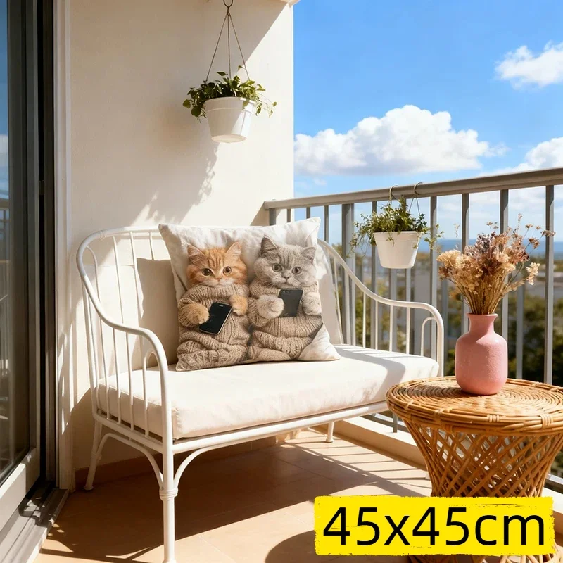 A Cute Cat-Patterned Phone Case A 45x45Cm Cartoon-Style Home Decoration And Gift Pad Cover Perfect For Viewing Phone Screens