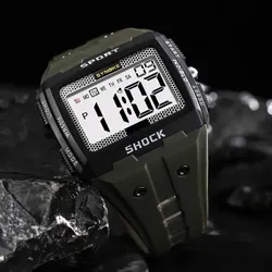 SYNOKE New For Men Sports Electronic Watch Waterproof Night Glow Large Screen Square Student Watch Outdoor Running Camping