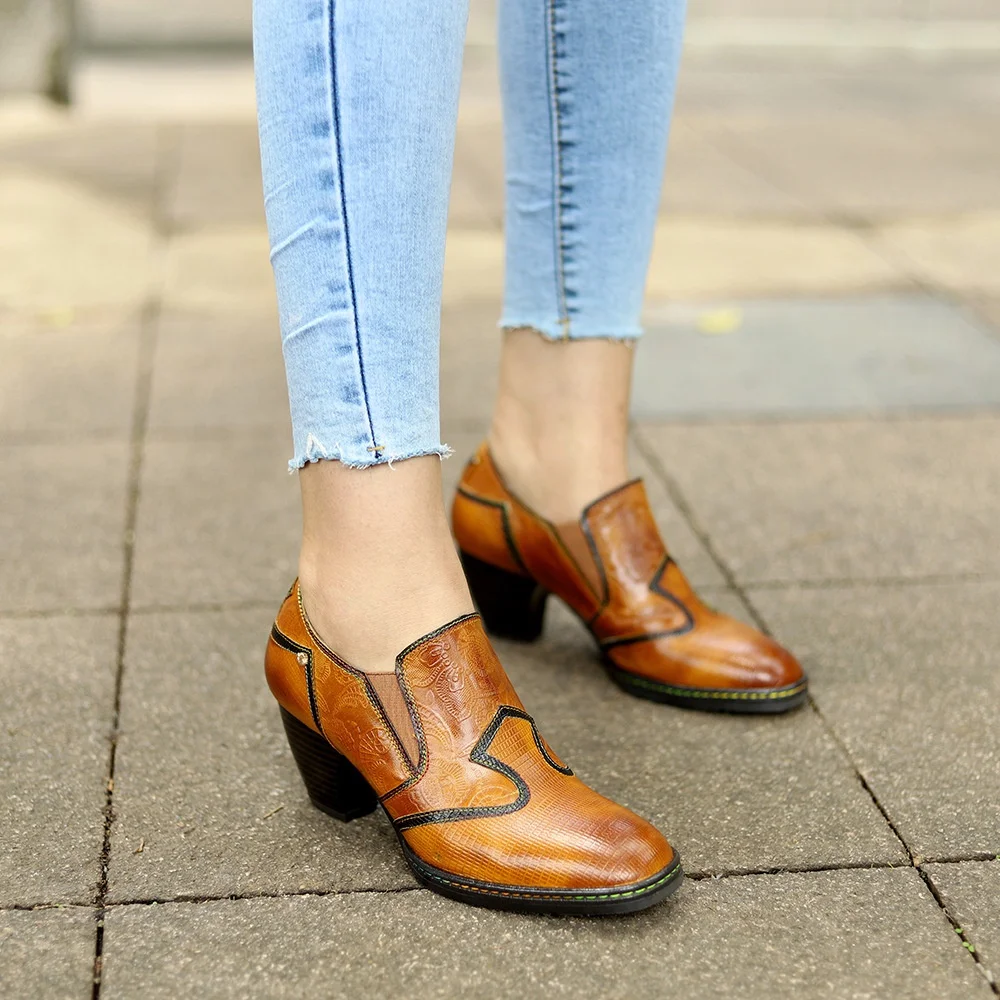 

Spring and summer new women's shoes spot leather retro style women's thick-heeled high heels