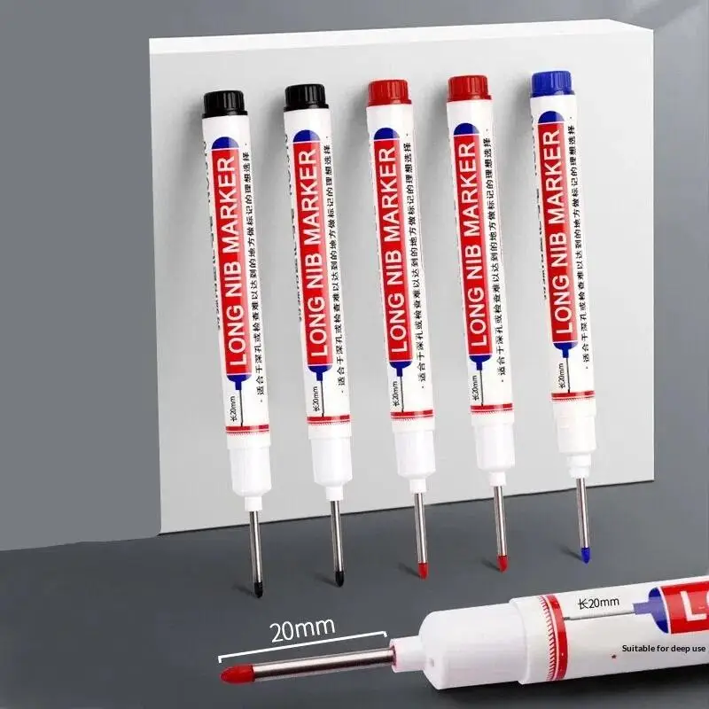 ۞ 4Pcs/Set 20mm Waterproof Long Head Markers Deep Hole Marker Pen For Metal Carpenter Red/Black/Blue/Green Ink Woodworking Tools