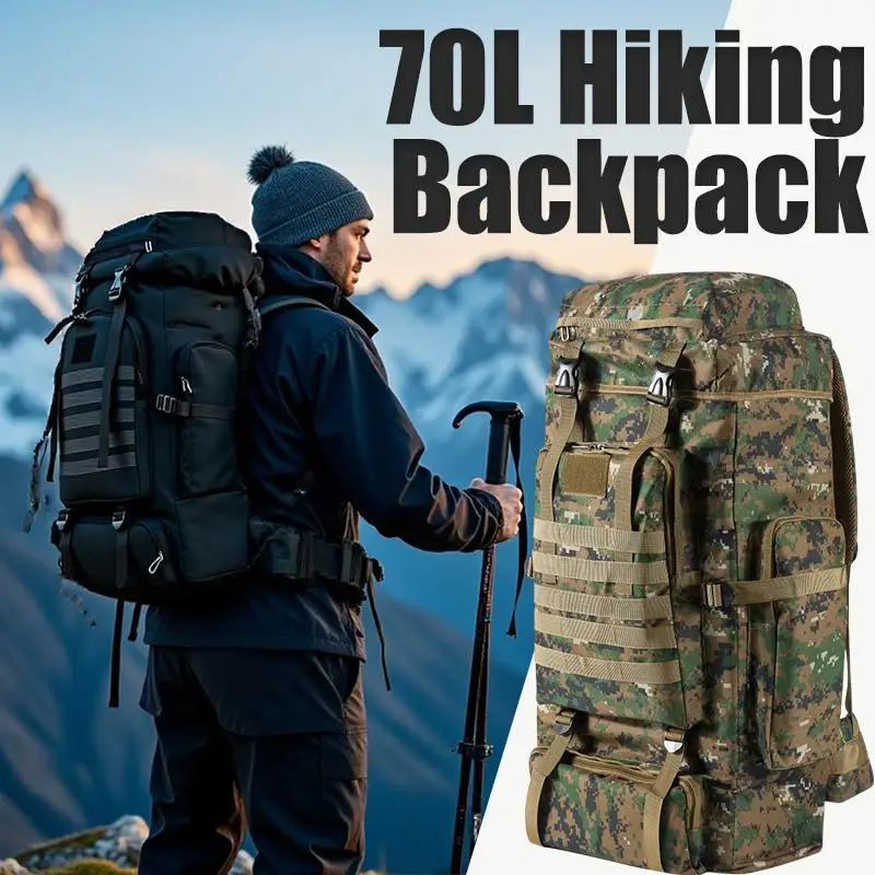 70L Professional Hiking Backpack Large Capacity Ergonomic Load-Bearing Mountaineering Rucksack Waterproof Outdoor Camping Bag for Trekking Expedition Technical Terrain Heavy Duty Travel Pack