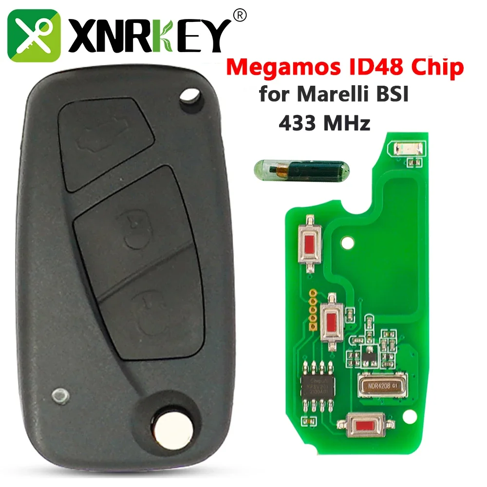 XNRKEY 2/3 Button Remote Car Key Megamos ID48 Chip 433Mhz for Fiat Bravo Linea Stilo Punto Ducato Ypsilon Daily Peugeot Boxer 