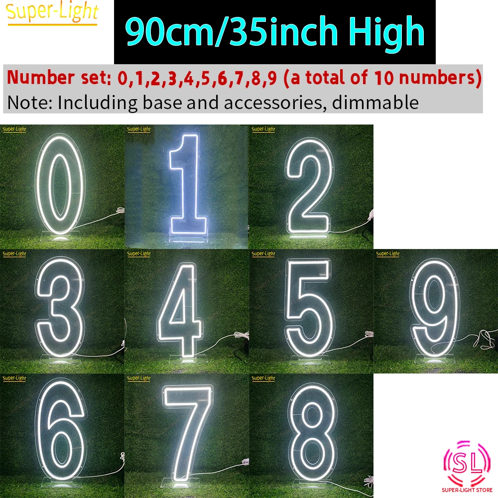 

Big 2.9ft/90cm High RGB Numbers Set 0 1 2 3 4 5 6 7 8 9 Digital Neon Signs for Birthday Party LED Light Up Signs Wedding Decor