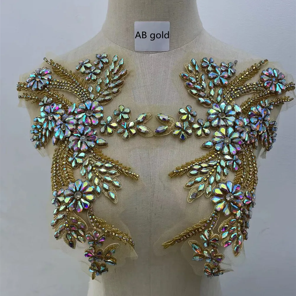 1 Paar Diamant-Strass-Applikationen zum Aufnähen für Hochzeits- und Abendgarderobe zur Dekoration – Detail 3
