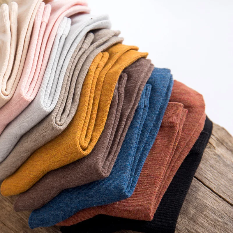 Meias coloridas de fibra de bambu para mulheres Harajuku, sólida, fina, cor doce, 5 pares, primavera