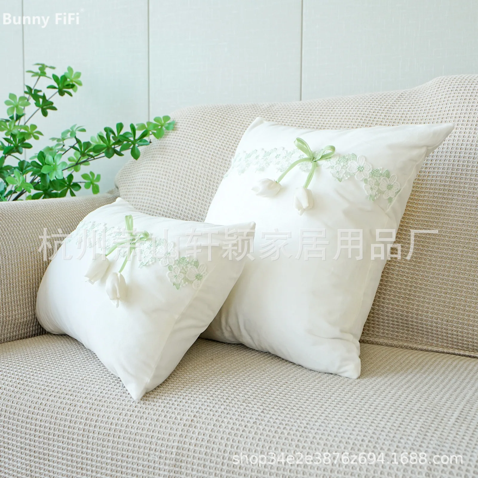 3D Tulip Flower Lace Cushion Covers Velvet Soft Nordic Decorative Throw Pillow Case For Sofa Bed Chair Living Room Home Decor