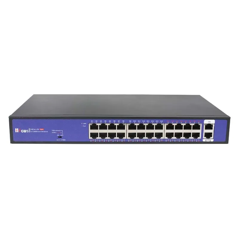 ODM DC48V 26*1000M Ports Smart AI VLAN PoE Network Switches AC100-240V Power Supply Extend 10M/250Meters