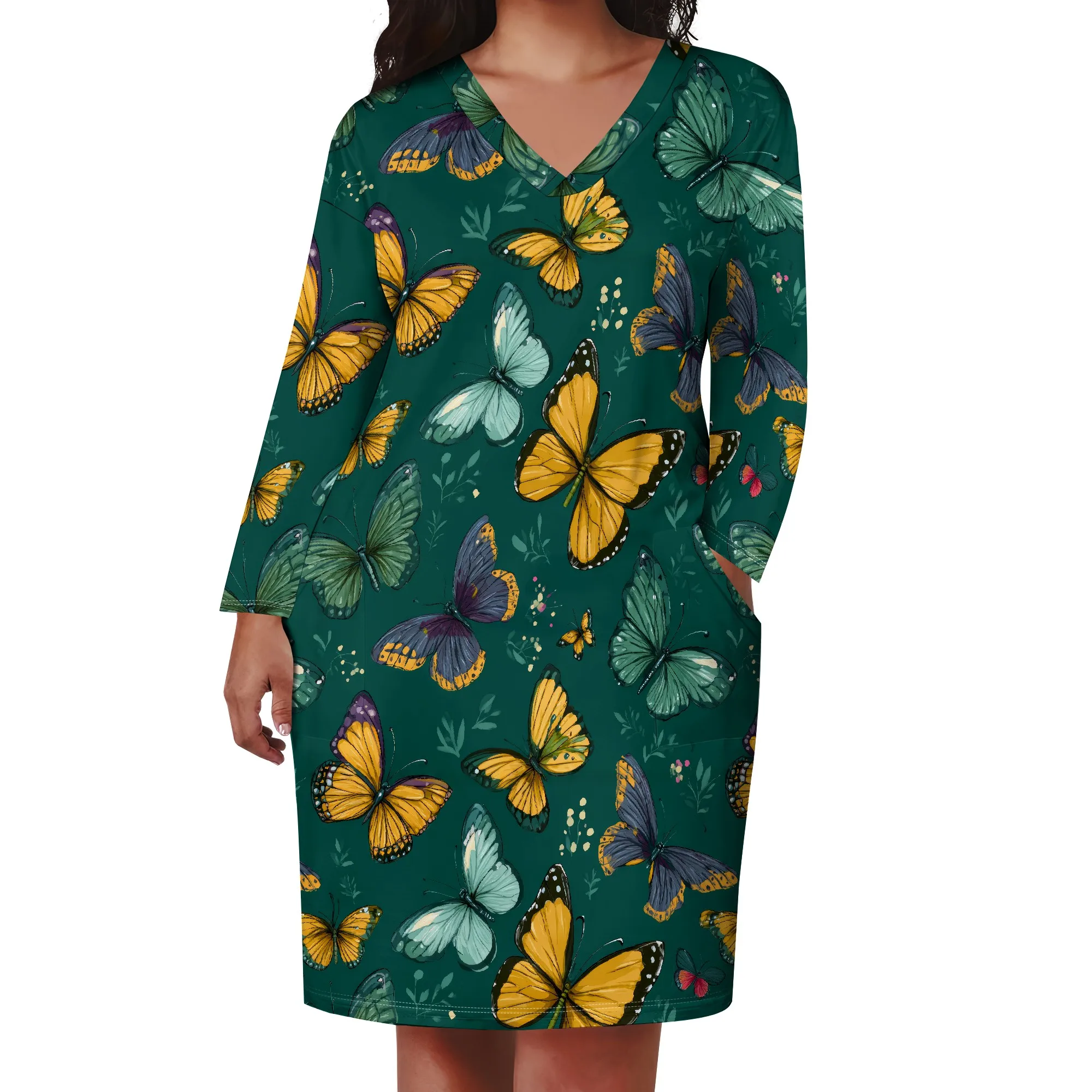 Vestido maxi feminino com decote em V casual manga 3/4 envoltório sexy vestidos longos florais com cinto