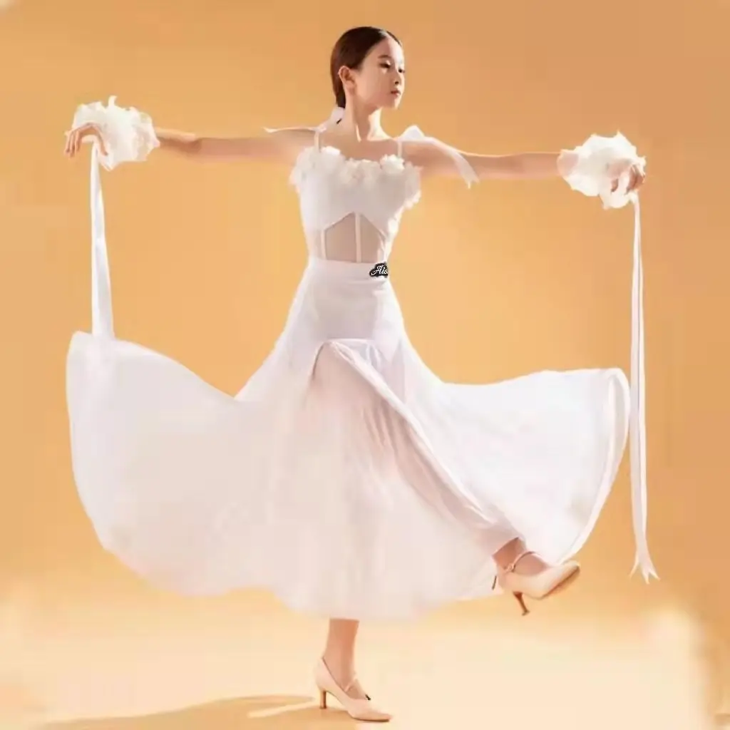 

New Latin Dance Dress Modern Dress Three piece Set Competition Dress High end Tassel Mesh Skirt Stage Performance Dress