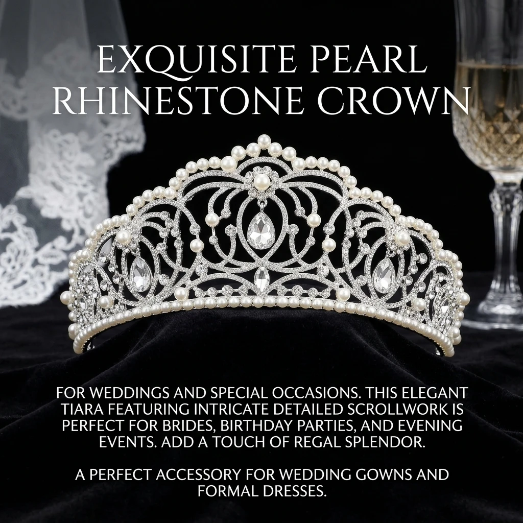 Couronne en strass pour mariée, diadème élégant en perles, accessoires de coiffure pour mariée, bandeau pour fête, bal et événements formels
