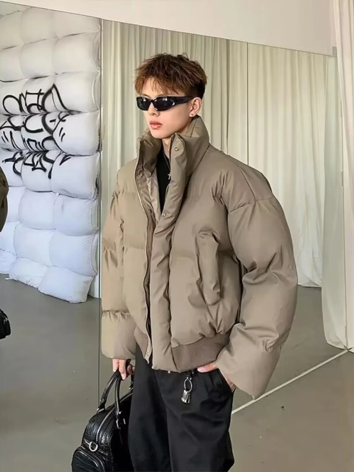 

Мужская куртка Thiened Warmth: утепленная, с воротником, из искусственной кожи, осенне-зимняя, модная, молодежная, из полиэстера...